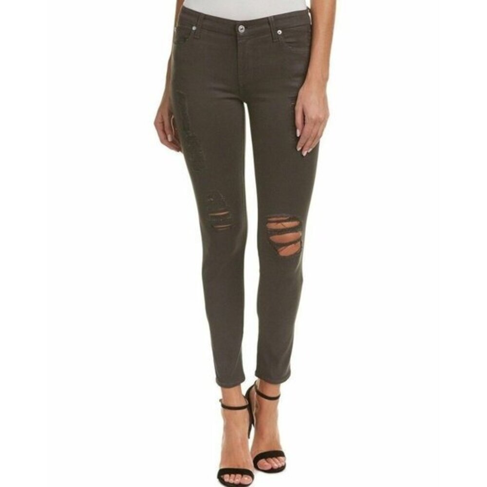 7 For All Mankind Jeans Deep Grey Coated Skinny Distressed SZ 31 NWT $229